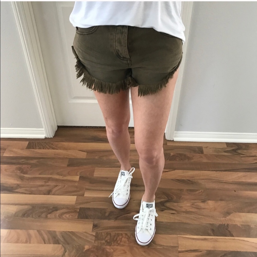 Olive Frayed Hem Shorts